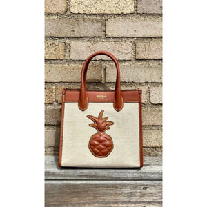 NWT Jeff Wan Hampton Canvas & Leather Pineapple Applique Crossbody Tote 22 Bag